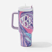 Monogrammed Travel Tumbler in purple marble 40oz