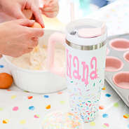 confetti travel tumbler used while baking