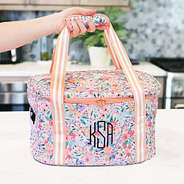 crockpot carrier in coral floral with handle
