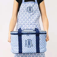 blue shells monogrammed apron and slow cooker carrier
