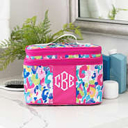 watercolor cheetah train case on counter