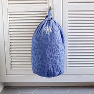 Hanging Monogrammed Laundry Bag in Cornflower Leopard