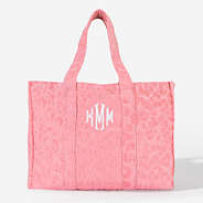 monogrammed terry tote in pink leopard