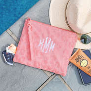 monogrammed pink leopard terry wristlet at pool