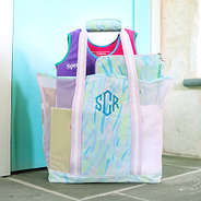 blue safari mesh beach bag set packed for the pool