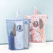 blue shells and coral floral monogrammed shower bags