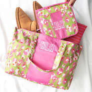 petal leopard packable hanging travel case with packable weekender