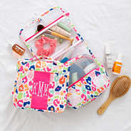 Multi Leopard Monogrammed Hanging Travel Case