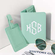mint saffiano luggage tag and passport carrier