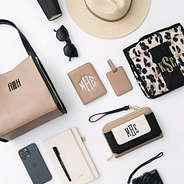 travel set in taupe with monogrammed bags