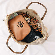 inside of monogrammed khaki pebbles weekender
