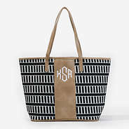 Monogrammed Canvas Tote Bag in Black Stripes