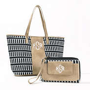 black stripes canvas tote bag with phone wallet wristlet