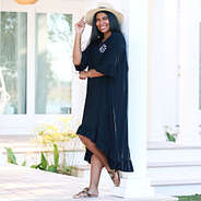 monogrammed black ruffle cover up side view