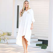 white ruffle high low monogrammed cover up