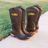 LSU cowboy boots outside on pavement