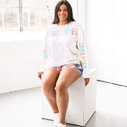 sunshine good times and tanlines white jersey shirt on plus size model