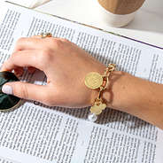 Monogrammed Link Charm Bracelet on wrist