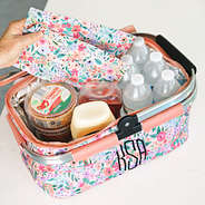 coral floral market basket with matching ice pack set