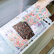 ice pack sets in cheetah coral floral and lavender paisley in freezer