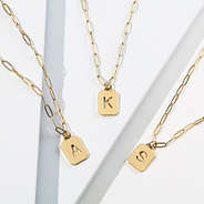 Initial Tag Necklace in letter A, K, and S.