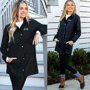 girl wearing Texas Christian University TCU Khaki Rain Jacket