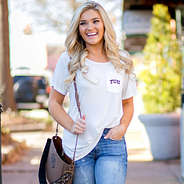 TCU Boyfriend T-Shirt with jeans and purse