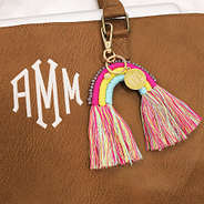Rainbow Keychain on Tan Laptop Bag