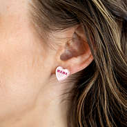 Mama Heart Studs on ears