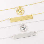 monogrammed compass bar necklace in gold and silver