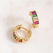 rainbow huggie hoop earrings side view