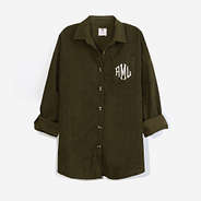 monogrammed oversized button down tunic in olive