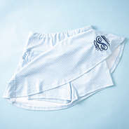 navy seersucker skort flatlay with shorts