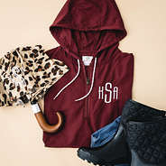 crimson pullover monogrammed rain jacket ootd with umbrella