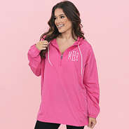 girl wearing personalized hot pink pullover rain jacket