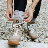 brown hiking boots on peyton