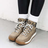 brown hiking boots with white socks
