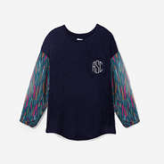 monogrammed puff sleeve top in navy safari
