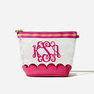Monogrammed Scalloped Cosmetic Case in Hot Pink