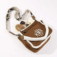 personalized suede brown sherpa crossbody with accessories