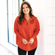 orange quarter zip monogrammed sweatshirt with headband
