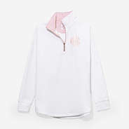 Monogrammed Quarter Zip Sweatshirt in Pink Seersucker