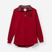 Monogrammed Quarter Zip Sweatshirt in Red Plaid