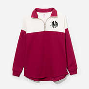 Monogrammed Quarter Zip Sweatshirt in Maroon