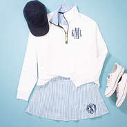 seersucker monogrammed quarter zip sweatshirt and skort