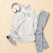 snow leopard quarter zip sweatshirt flatlay