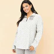 snow leopard quarter zip sweatshirt on julia ann