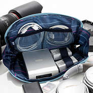 navy safari tech pouch open