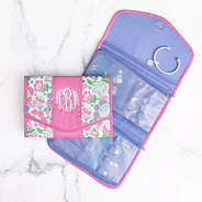 monogrammed travel jewelry organizer in orchid garden open and closed