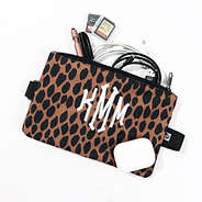 personalized laptop accessories pouch in sienna with airpods cords and sd cards